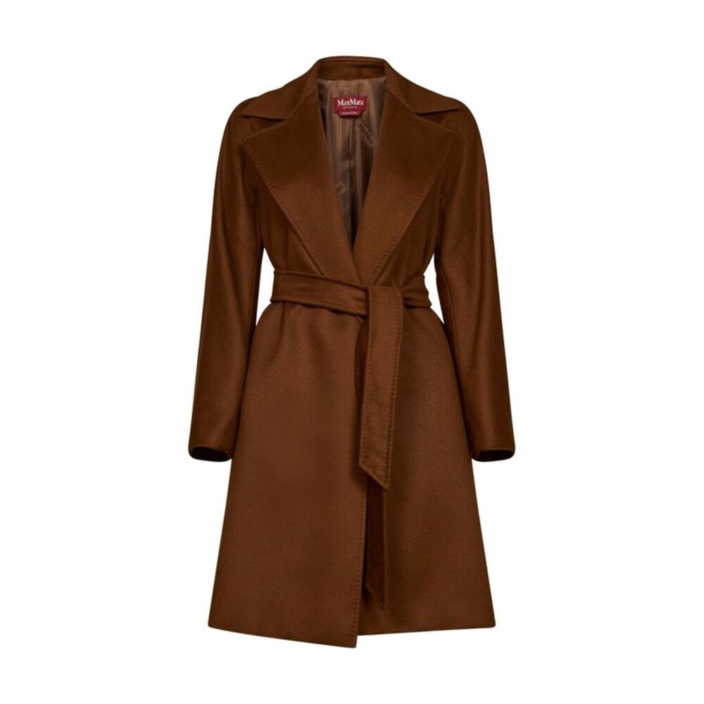 Max Mara Studio Women Tan Mstdravenna Belted Wrap Coat